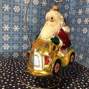 🌟 Vtg  Kurt Adler Polonaise Santa On Car Glass Ornament GP367 Poland NIB w/ Tag